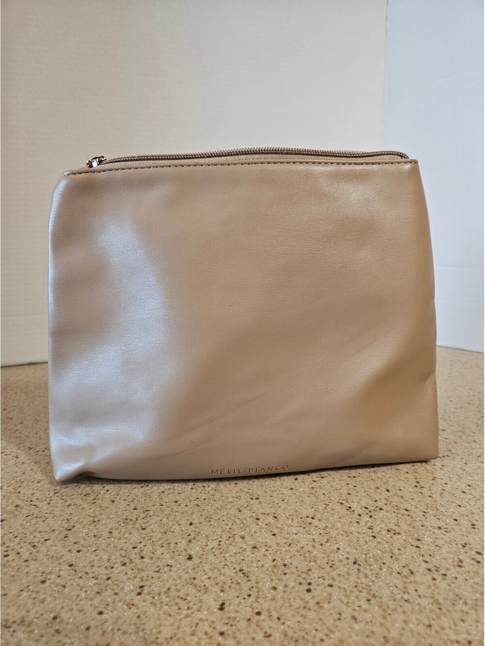 Melie Bianco Beige Zip Pouch Clutch Bag